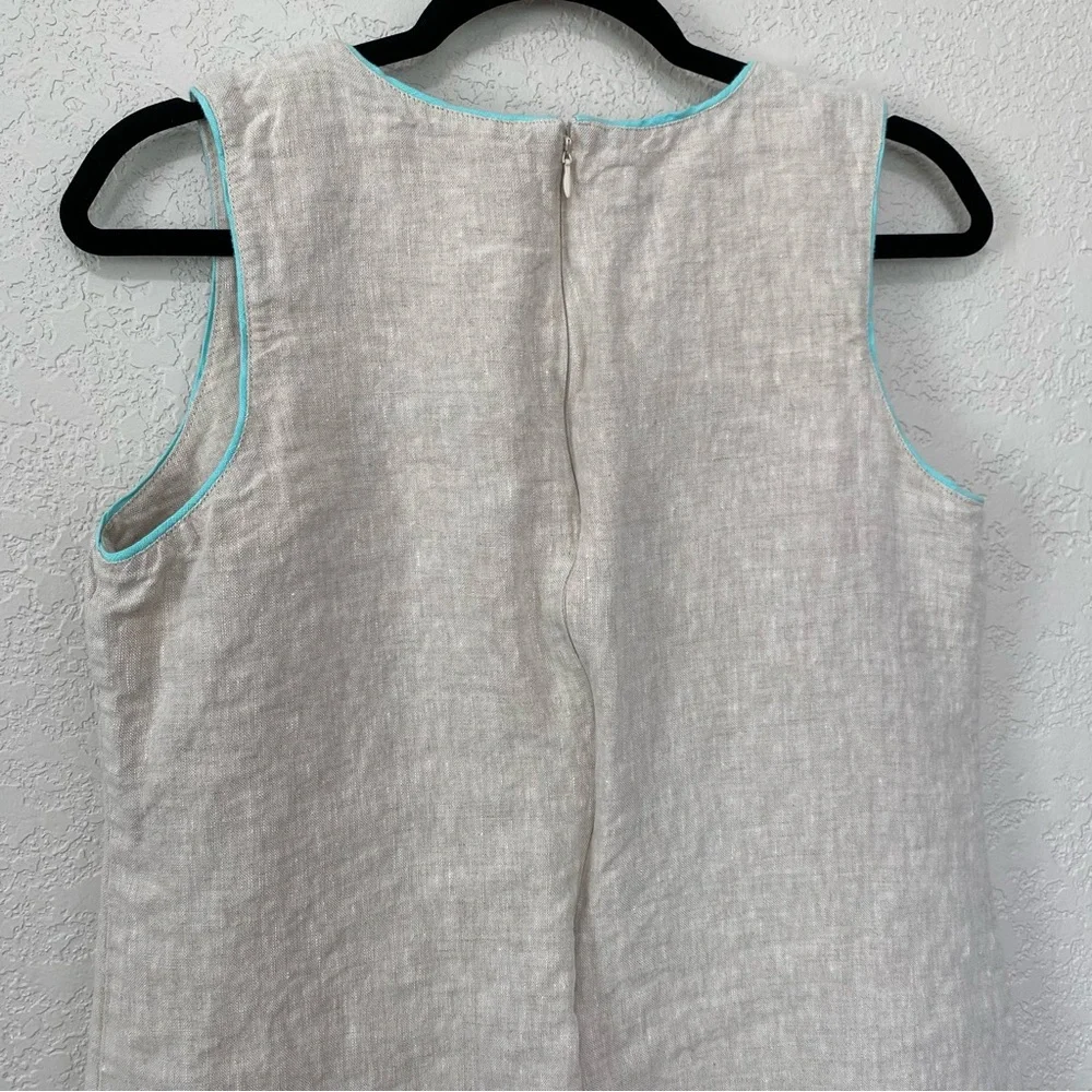 SIGRID OLSEN Signature Women's SZ 8 Linen Beige Embroidered Sheath Dress Career - Picture 7 of 7